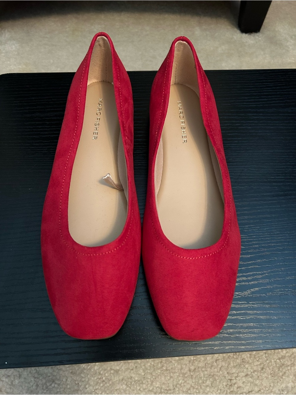 Marc Fisher Red Suede Square-Toe Ballet Flats